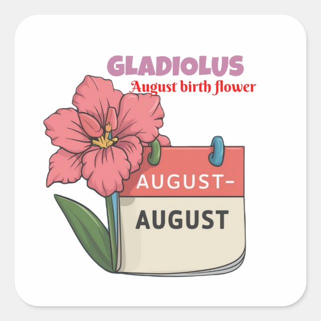 Sticker Carré Gladiolus - Fleur De Naissance Pour Août (Devant)