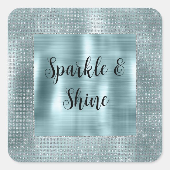 Sticker Carré Glam Aqua Glitzy Silver Sparkle (Devant)