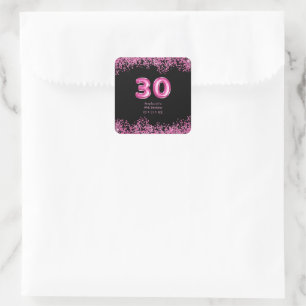 Sticker Carré Glam Black Pink Foil 30e fête d'anniversaire