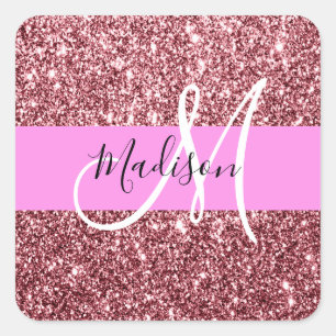 Sticker Carré Glam Blush Rose Rose Parties scintillant or étince
