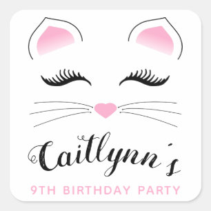 Sticker Carré Glam Cat fête d'anniversaire