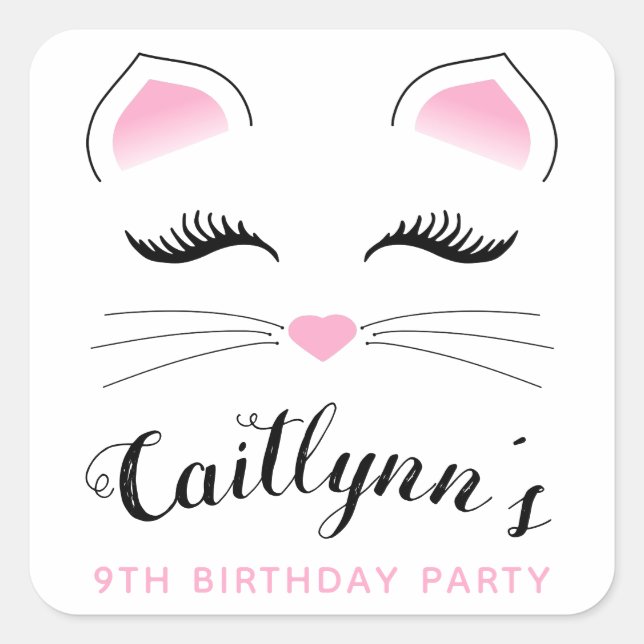 Sticker Carré Glam Cat fête d'anniversaire (Devant)
