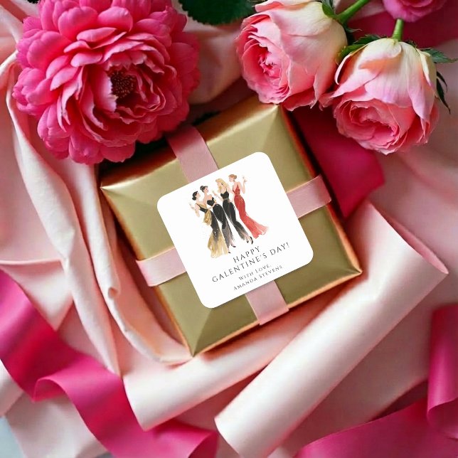 Sticker Carré Glam Four Pretty Elegant Ladies Galentine's Day (Glam Four Pretty Elegant Ladies Galentine's Day Square Sticker for Your Best Fiends.)