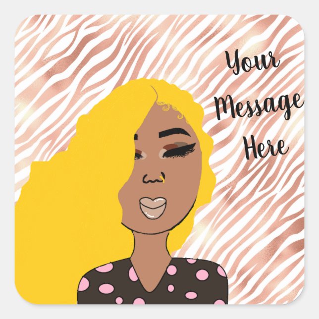 Sticker Carré Glam Girls personnalisées Rose Gold Wavy Linked (Devant)