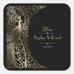 Sticker Carré Glam Gold Art Déco Peacocs Mariage
