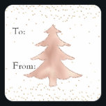 Sticker Carré Glam Gold Blush Rose Sparkie Christmas Tree<br><div class="desc">Joli Glam Gold et Blush Rose White Christmas Tree et Confetti points étincelants à et à partir des étiquettes pour les cadeaux</div>
