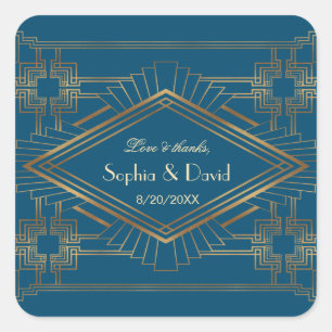 Sticker Carré Glam Gold Great Gatsby Ocean Blue Mariage