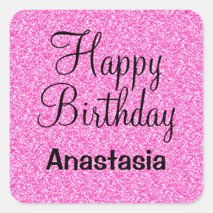 Sticker Carré Glam Happy Birthday Hot rose Parties scintillant N