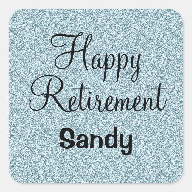 Sticker Carré Glam Happy Retirement Bleu Parties scintillant Arg (Devant)