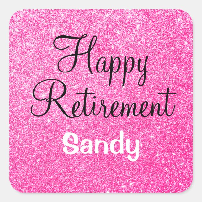 Sticker Carré Glam Happy Retirement Hot rose Parties scintillant (Devant)