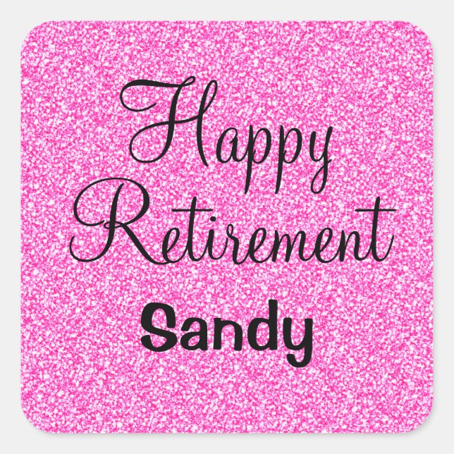 Sticker Carré Glam Happy Retirement Hot rose Parties scintillant (Devant)
