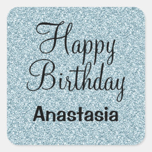 Sticker Carré Glam Joyeux Anniversaire Bleu Parties scintillant 