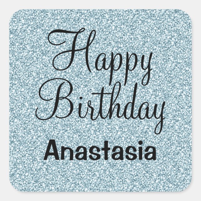 Sticker Carré Glam Joyeux Anniversaire Bleu Parties scintillant  (Devant)