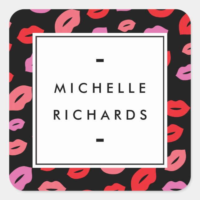 Sticker Carré Glam Lip Imprimer Maquillage Artiste Beauté Rose/R (Devant)