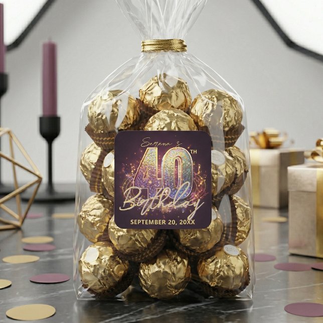 Sticker Carré Glam Retro Disco Ball 40th Birthday Party (Créateur téléchargé)