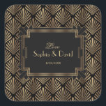 Sticker Carré Glam Roaring Mariage Art déco des années 20<br><div class="desc">Le design Vintage et charmant des cartes, avec un style Art déco Great Gatsby, un Hollywood des années 1920, avec des superpositions de feuilles d'or imitation et des polices magnifiques. Utilisez l'outil Personnaliser pour ajouter vos informations. Pour plus d'informations, visitez s'il vous plaît ma collection de Mariages Glam Great Gatsby...</div>