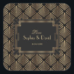 Sticker Carré Glam Roaring Mariage Art déco des années 20<br><div class="desc">Le design Vintage et charmant des cartes, avec un style Art déco Great Gatsby, un Hollywood des années 1920, avec des superpositions de feuilles d'or imitation et des polices magnifiques. Utilisez l'outil Personnaliser pour ajouter vos informations. Pour plus d'informations, visitez s'il vous plaît ma collection de Mariages Glam Great Gatsby...</div>
