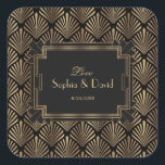 Sticker Carré Glam Roaring Mariage Art déco des années 20<br><div class="desc">Le design Vintage et charmant des cartes, avec un style Art déco Great Gatsby, un Hollywood des années 1920, avec des superpositions de feuilles d'or imitation et des polices magnifiques. Utilisez l'outil Personnaliser pour ajouter vos informations. Pour plus d'informations, visitez s'il vous plaît ma collection de Mariages Glam Great Gatsby...</div>