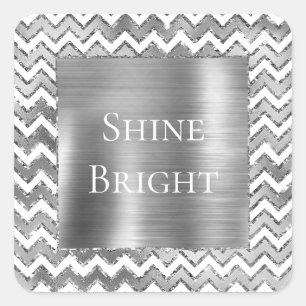 Sticker Carré Glam Silver White Zigzag Stripes