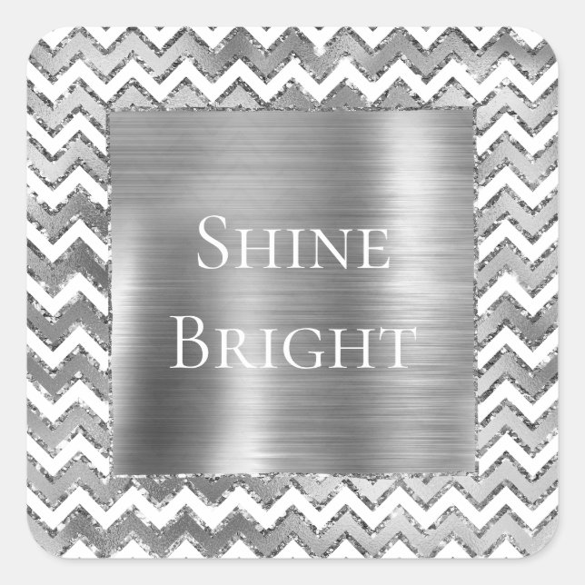 Sticker Carré Glam Silver White Zigzag Stripes (Devant)