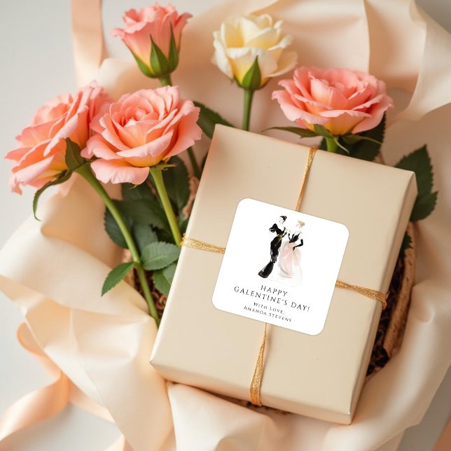 Sticker Carré Glam Two Pretty Elegant Ladies Galentine's Day (Glam Two Pretty Elegant Ladies Galentine's Day Square Sticker for Your Best Fiends. )