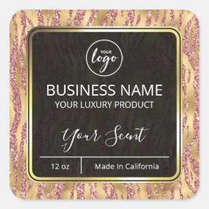 Sticker Carré Glam Zebra Imprimer Parties scintillant rose or Ét