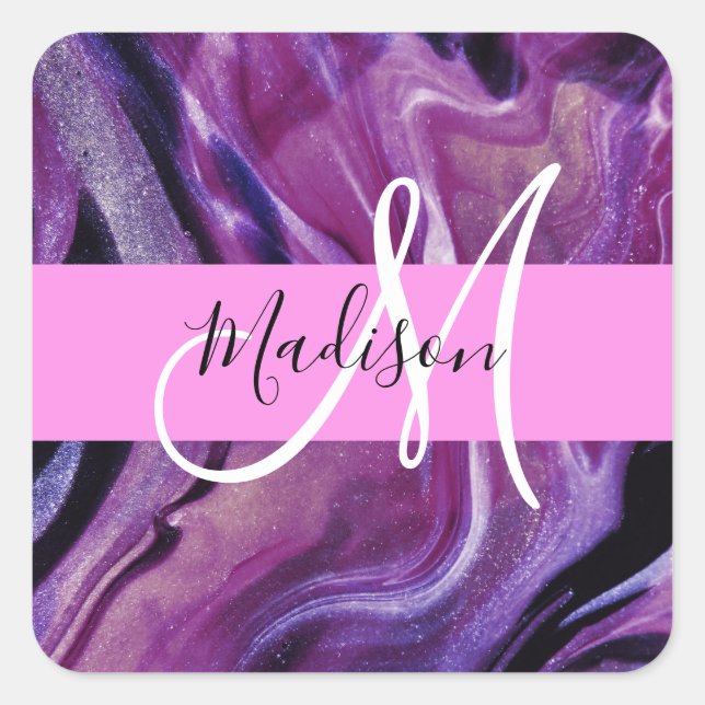 Sticker Carré Glamour Abstrait Texture Violet Brillante Monogram (Devant)