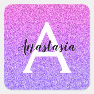 Sticker Carré Glamour Féminin Ombré Paillettes Violet Monogramme