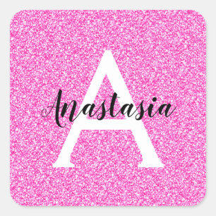 Sticker Carré Glamour Féminin Paillettes Rose Chaud Monogramme N