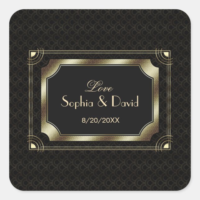 Sticker Carré Glamour Great Gatsby Gold Black Art Déco Mariage (Devant)