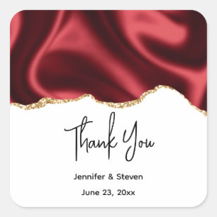 Sticker Carré Glamour Ondulé Satin Rouge Foncé - Remerciement de