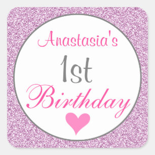 Sticker Carré Glamour Rose Lilas Violet Pailleté 1er Anniversair