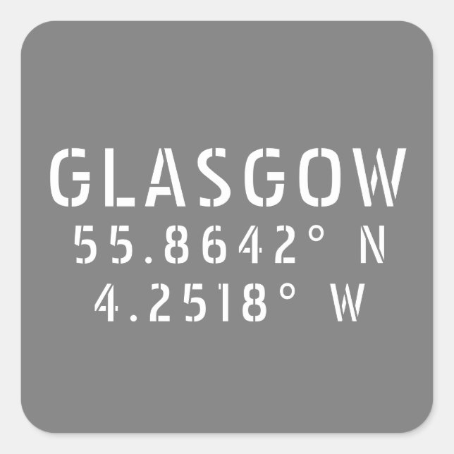 Sticker Carré Glasgow Écosse Latitude & Longitude (Devant)