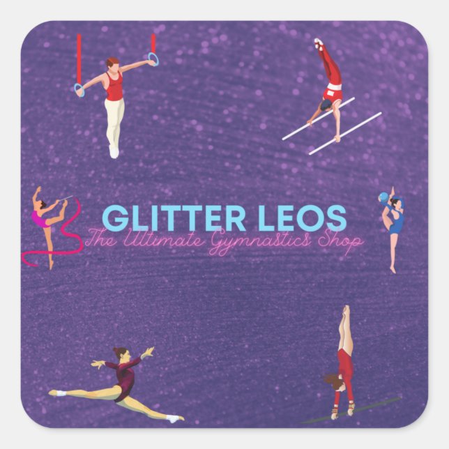 Sticker Carré Glitter Leo's - La boutique de gymnastique ultime (Devant)
