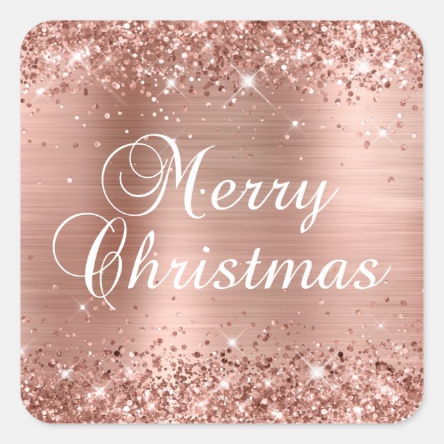 Sticker Carré Glitter Rose Gold Foil Joyeux Noël (Devant)