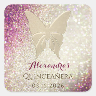 Sticker Carré Glitter Rose Gold Quinceañera Anniversaire