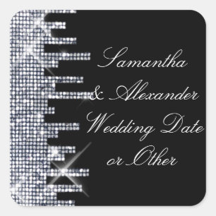 Sticker Carré Glitterie Black/Silver Mariage Personnalisé