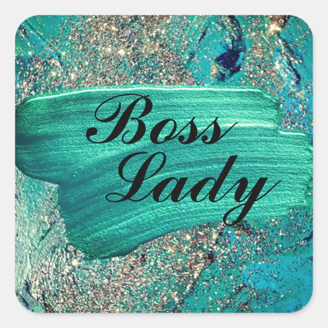 Sticker Carré Glittery Aqua Paint Strokes Boss Lady   (Devant)