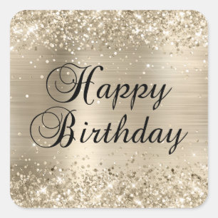 Sticker Carré Glittery Champagne Foil Joyeux anniversaire