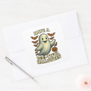Sticker Carré Glittery Ghost "Ayez une Halloween pleine de beaut
