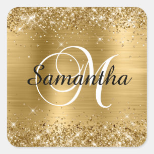 Sticker Carré Glittery Gold Foil Classic Script M Monogramme