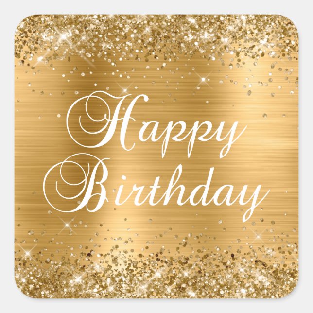 Sticker Carré Glittery Gold Foil Joyeux anniversaire (Devant)