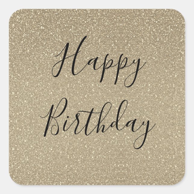 Sticker Carré Glittery Gold Noir doré Joyeux Anniversaire Classi (Devant)