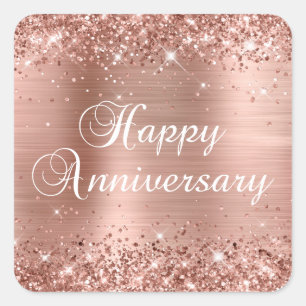 Sticker Carré Glittery Rose Gold Foil Bonne Anniversaire