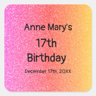 Sticker Carré Glittery Rose Orange 17e anniversaire Age personna