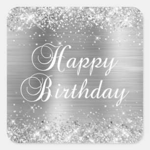 Sticker Carré Glittery Silver Foil Joyeux anniversaire