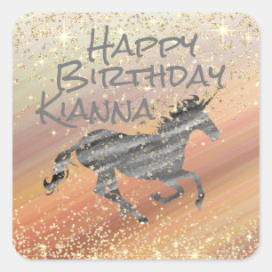 Sticker Carré Glittery Unicorn Personnalisé Anniversaire