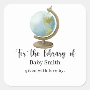 Sticker Carré Globe Éducatif - Bibliothèque de Baby Shower