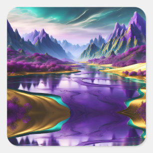 Sticker Carré Glorieux paysage violet et or