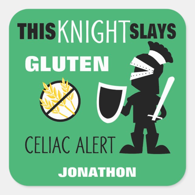 Sticker Carré Gluten Free Celiac Alert Green Knight Kids (Devant)